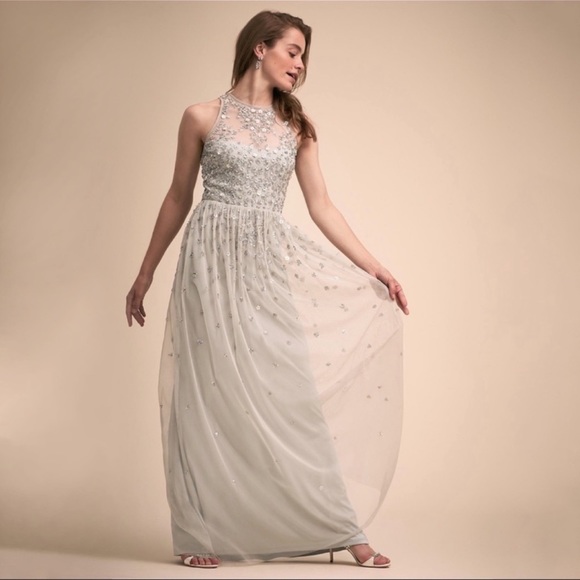 Anthro x BHLDN Ginny Gray Embellished Maxi Dress - Picture 4 of 8